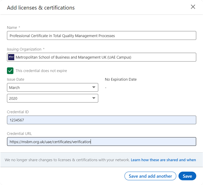 MSBM Certificate Sharing Inofrmation