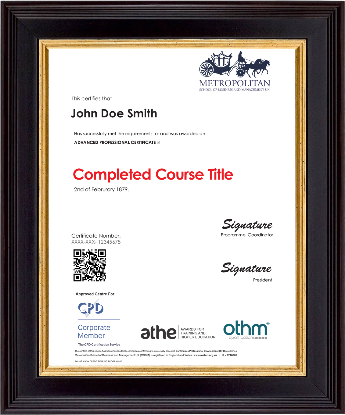 APCC Sample Certificate